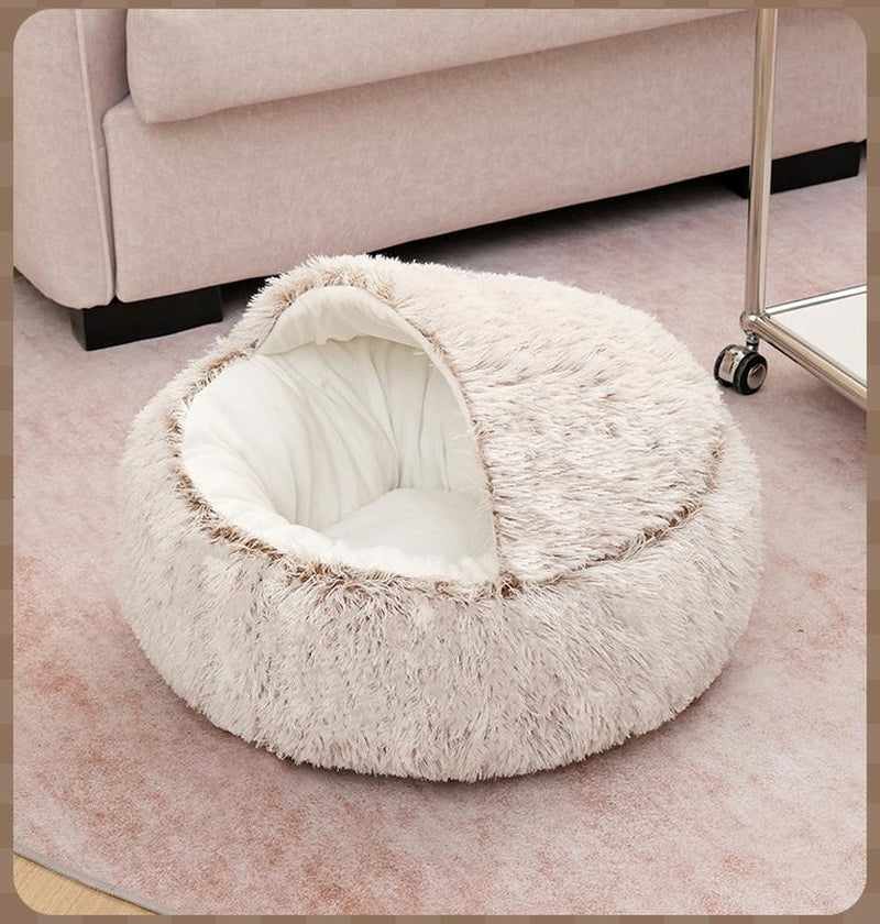 Fluffy Hooded Cat Bed Cave