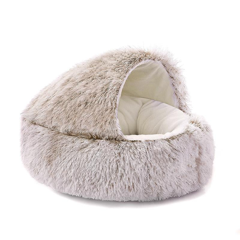 Fluffy Hooded Cat Bed Cave