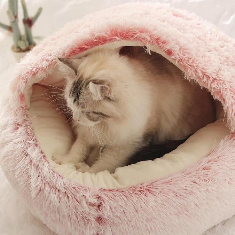 Fluffy Hooded Cat Bed Cave