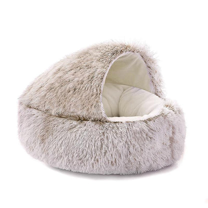 Fluffy Hooded Cat Bed Cave