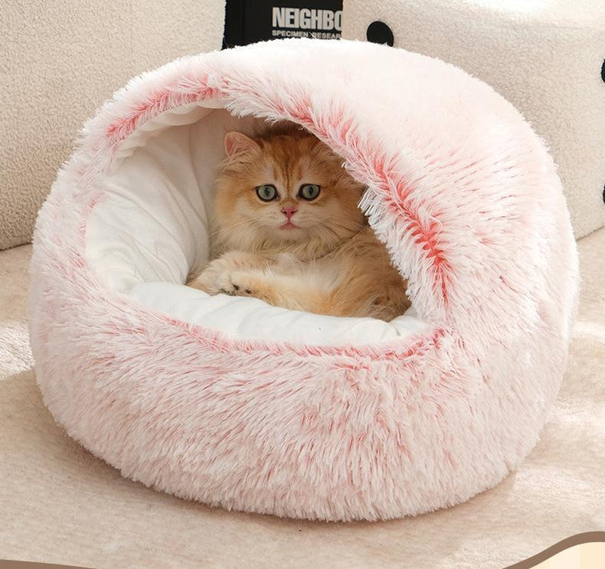 Fluffy Hooded Cat Bed Cave